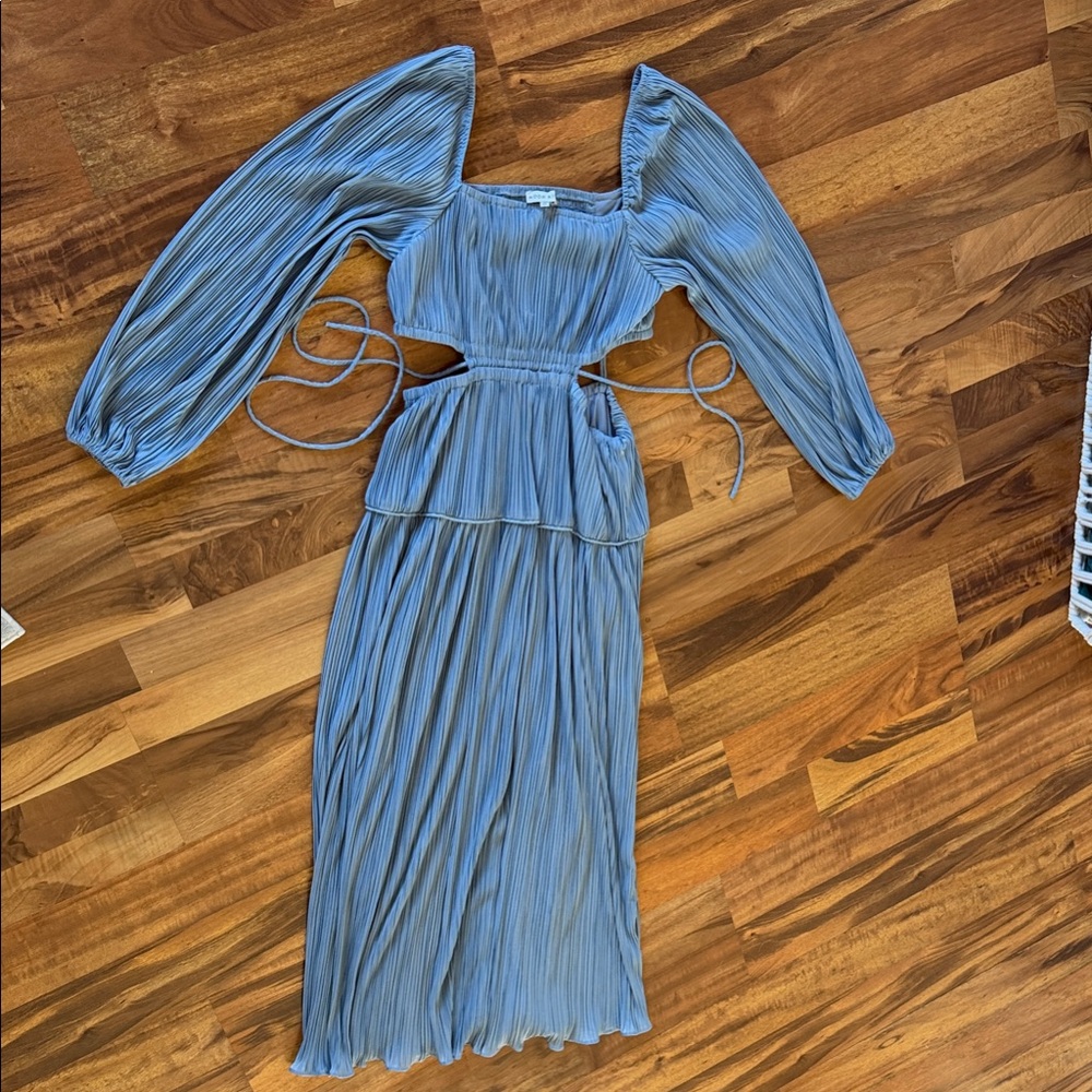 Moon River Long Sleeve Blue Pleated Dress sz M - Picture 3 of 13